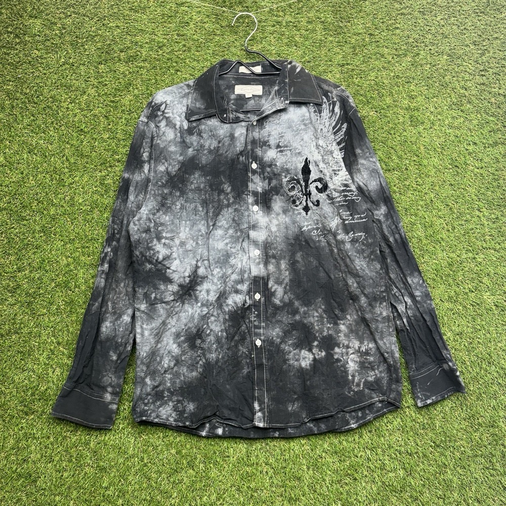 Vintage y2k Eighty Eight Shirt Mens XL Long Sleeve Black Button Up Grunge Tribal